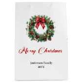 Personalized Christmas wreath bag minimalist style ミディアムペーパーバッグ (正面)