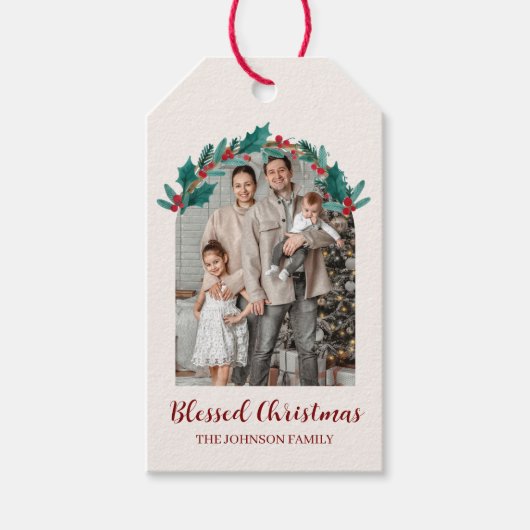 Personalized Christmas Wreath Photo Gift Tag ギフトタグ (正面)