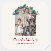Personalized Christmas Wreath Photo & Name Sticker スクエアシール (正面)