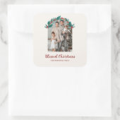 Personalized Christmas Wreath Photo & Name Sticker スクエアシール (バッグ)