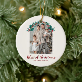 Personalized Christmas Wreath Photo Ornament セラミックオーナメント