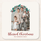 Personalized Christmas Wreath Photo Paper Coaster スクエアペーパーコースター (正面)