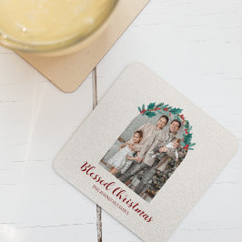 Personalized Christmas Wreath Photo Paper Coaster スクエアペーパーコースター
