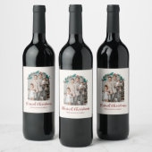 Personalized Christmas Wreath Photo Wine Label ワインラベル (ボトル)