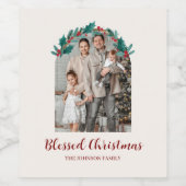 Personalized Christmas Wreath Photo Wine Label ワインラベル (シングルラベル)