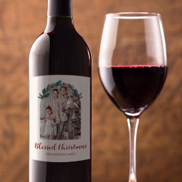 Personalized Christmas Wreath Photo Wine Label ワインラベル