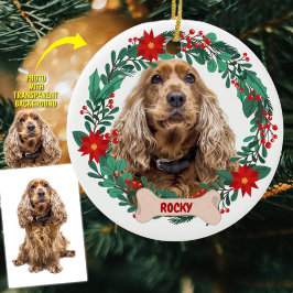 Personalized Christmas Wreath with Pet Photo セラミックオーナメント