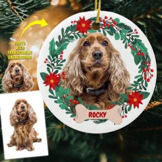 Personalized Christmas Wreath with Pet Photo セラミックオーナメント