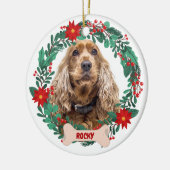Personalized Christmas Wreath with Pet Photo  セラミックオーナメント (左)