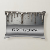 Personalized Chrome Drip Name Futuristic Silver アクセントクッション (裏面)