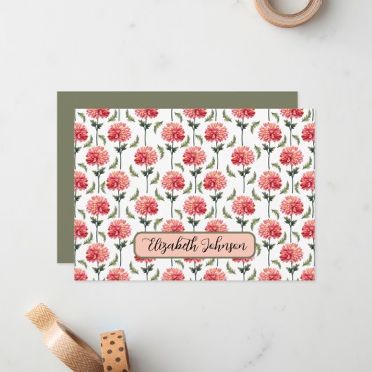 Personalized Chrysanthemum Botanical Note Card ノートカード (正面/裏面インサイチュ)