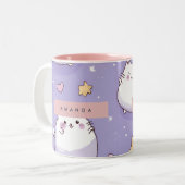 Personalized Chubby Cat & Pastel Star Pattern ツートーンマグカップ (正面左)