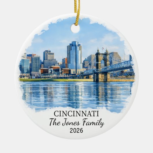 Personalized Cincinnati Ornament, Custom Ohio セラミックオーナメント (正面)