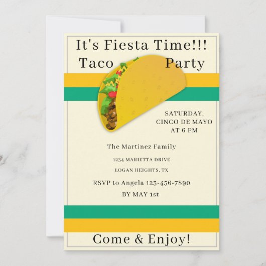 Personalized Cinco de Mayo Taco Party Invitation 招待状 (正面)
