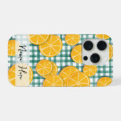 Personalized Citrus fruit on Green Gingham Phone  iPhoneケース (裏面横)
