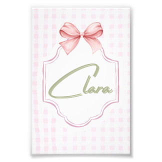 Personalized Clara Baby Girl Nursery Bow&Gingham フォトプリント
