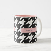 Personalized Classic Black and White Houndstooth  ツートーンマグカップ (正面右)