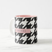 Personalized Classic Black and White Houndstooth  ツートーンマグカップ (正面左)