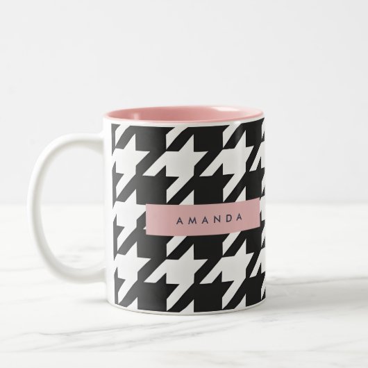 Personalized Classic Black and White Houndstooth  ツートーンマグカップ (左)