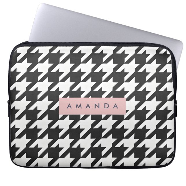 Personalized Classic Black and White Houndstooth  ラップトップスリーブ (正面)