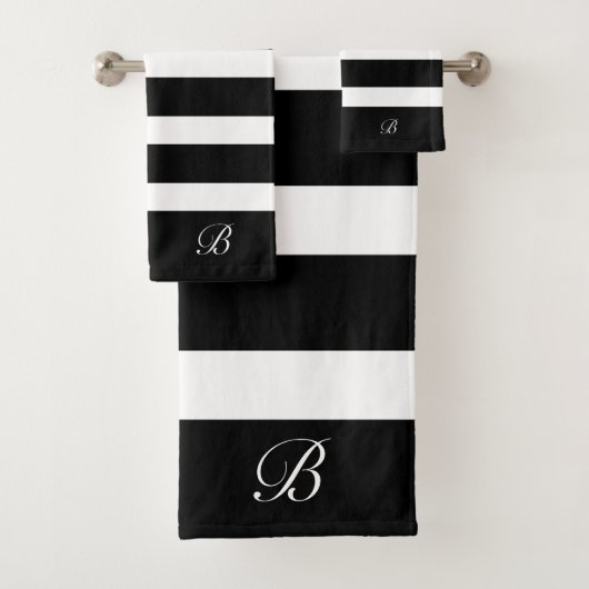 Personalized Classic Black & White Stripes Pattern バスタオルセット (インサイチュ)