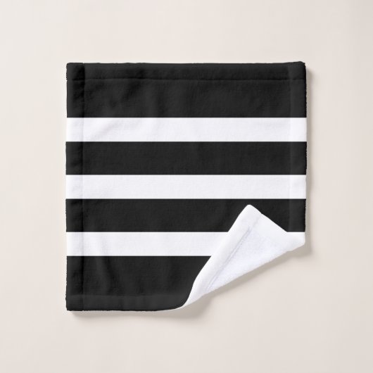 Personalized Classic Black & White Stripes Pattern バスタオルセット (ウォッシュタオル)