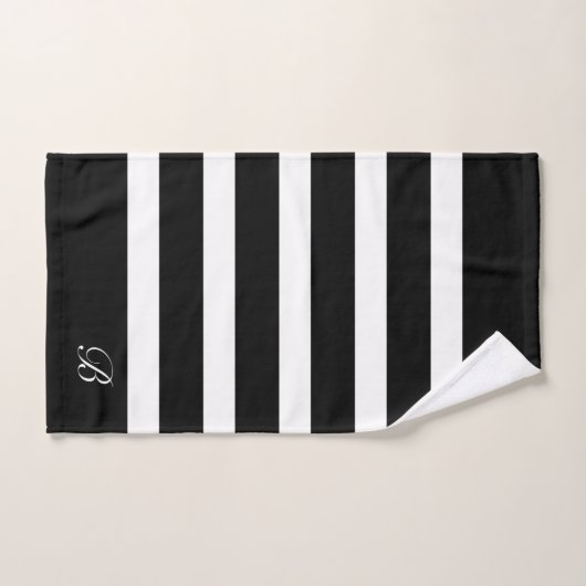 Personalized Classic Black & White Stripes Pattern バスタオルセット (ハンドタオル)