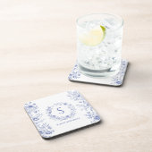 Personalized Classic Blue Flowers Floral Pattern コースター (右側)