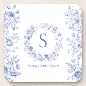 Personalized Classic Blue Flowers Floral Pattern コースター (正面)