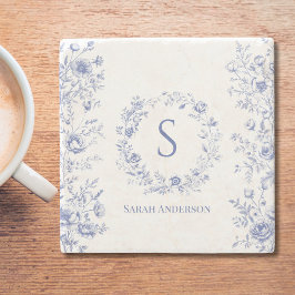 Personalized Classic Blue Flowers Floral Pattern ストーンコースター