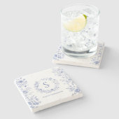 Personalized Classic Blue Flowers Floral Pattern ストーンコースター (横)