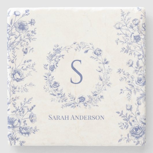 Personalized Classic Blue Flowers Floral Pattern ストーンコースター (正面)