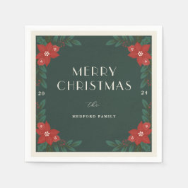  Personalized Classic Christmas Floral Napkins  スタンダードカクテルナプキン
