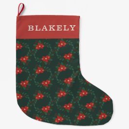 Personalized Classic Christmas Floral Stocking  ラージクリスマスストッキング