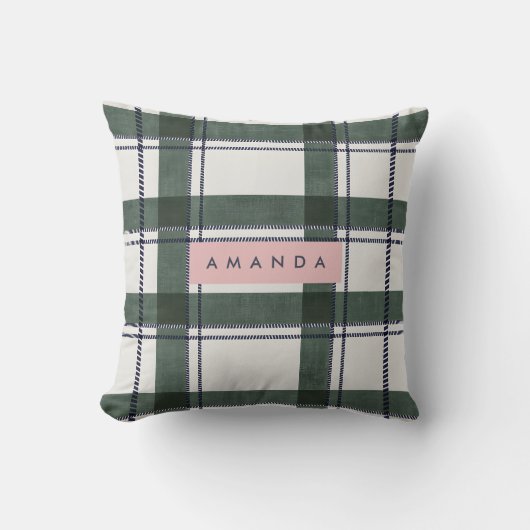 Personalized Classic Forest Green and Navy Plaid クッション (正面)
