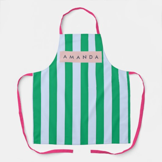 Personalized Classic Green and White Striped エプロン (正面)