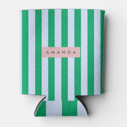 Personalized Classic Green and White Striped 缶クーラー (正面)