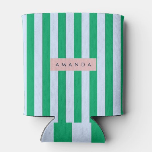 Personalized Classic Green and White Striped 缶クーラー (裏面)