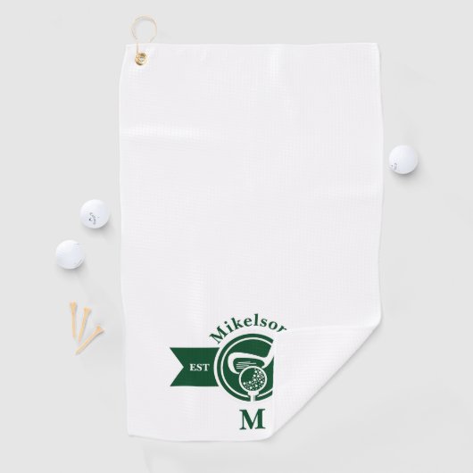 Personalized Classic Green Golf Monogram Crest ゴルフタオル (インサイチュ)