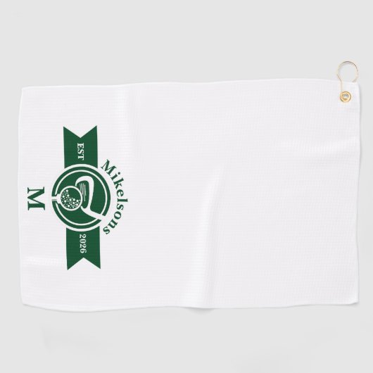 Personalized Classic Green Golf Monogram Crest ゴルフタオル (横)