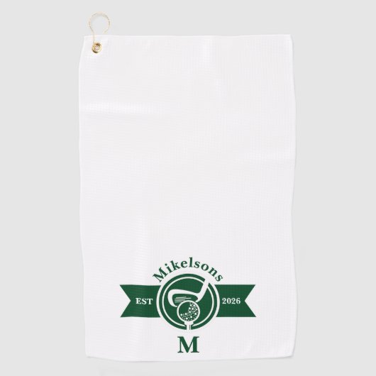 Personalized Classic Green Golf Monogram Crest ゴルフタオル (正面)