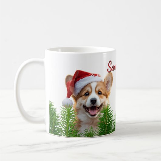 Personalized Classic Mug – Santa Paws Corgi Design コーヒーマグカップ (左)