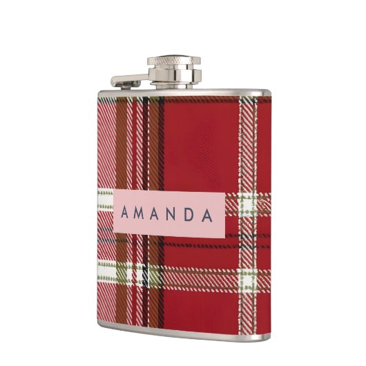 Personalized Classic Red and Olive Plaid  フラスク (左)
