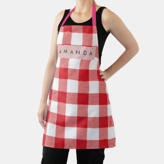 Personalized Classic Red Gingham Plaid エプロン (インサイチュ)