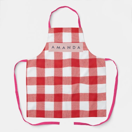 Personalized Classic Red Gingham Plaid エプロン (正面)