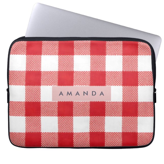 Personalized Classic Red Gingham Plaid ラップトップスリーブ (正面)