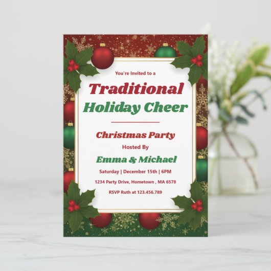 Personalized Classic Red & Green Christmas Party 招待状 (スタンド正面)