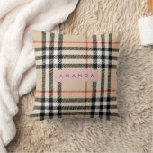 Personalized Classic Tan, Black & Red Plaid クッション (ブランケット)
