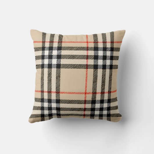 Personalized Classic Tan, Black & Red Plaid クッション (裏面)