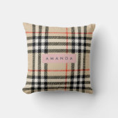 Personalized Classic Tan, Black & Red Plaid クッション (正面)